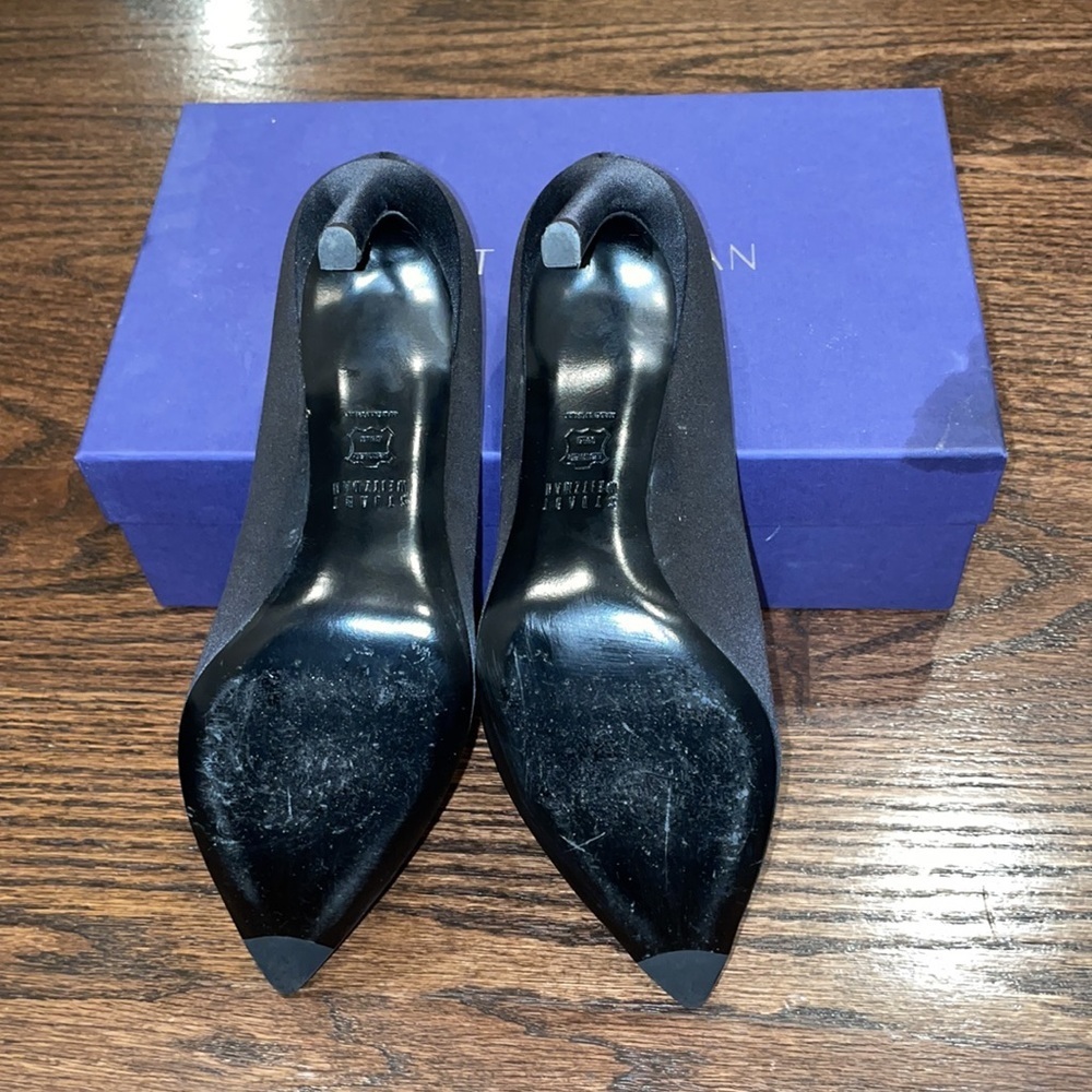 Stuart Weitzman Tipin Black Satin Pointed Toe Pump - image 7